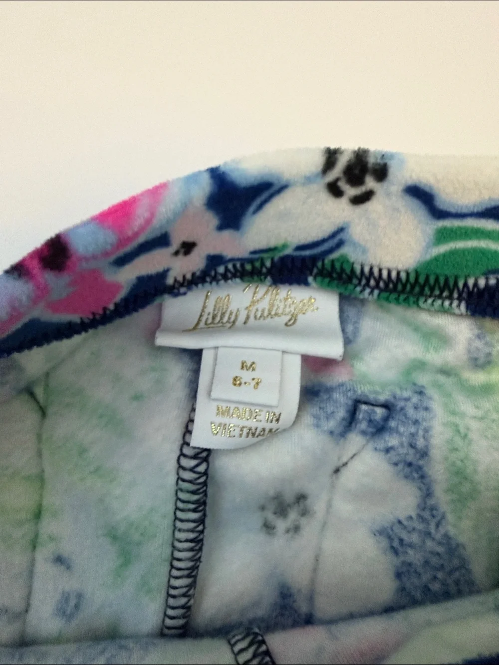 Lilly Pulitzer Girls Navy Floral Joggers with Green Leaves and Pink Accents